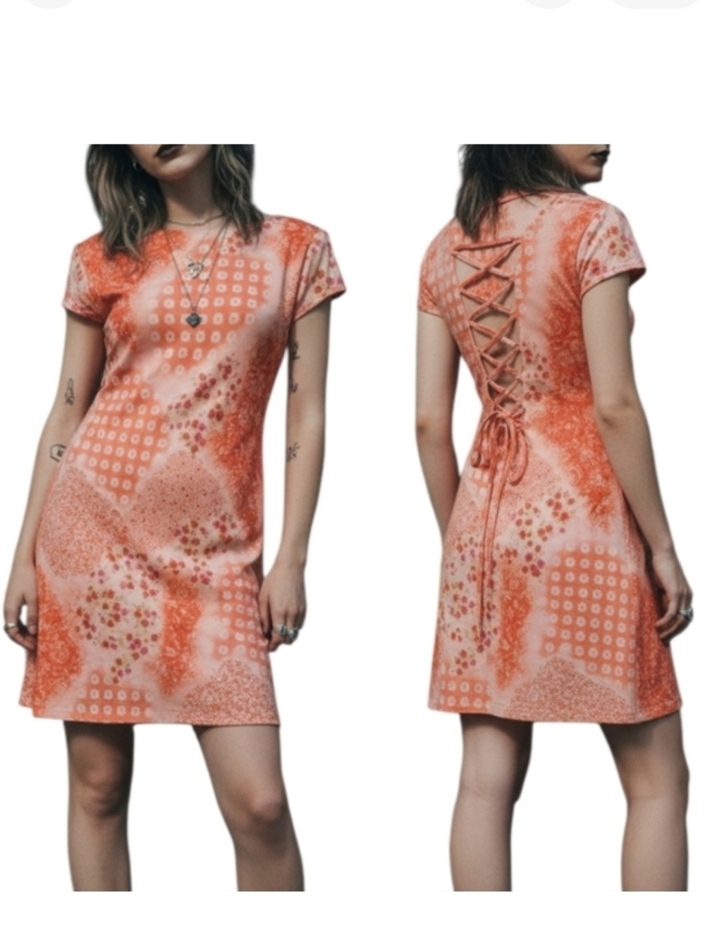 D.B.Y Vintage 90s Patchwork Floral Lace Up Back Dress Large